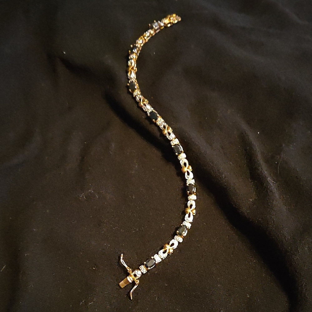 Gold Over Sterling Silver Vermeil 7 1/2" Blue Sapphire Bracelet